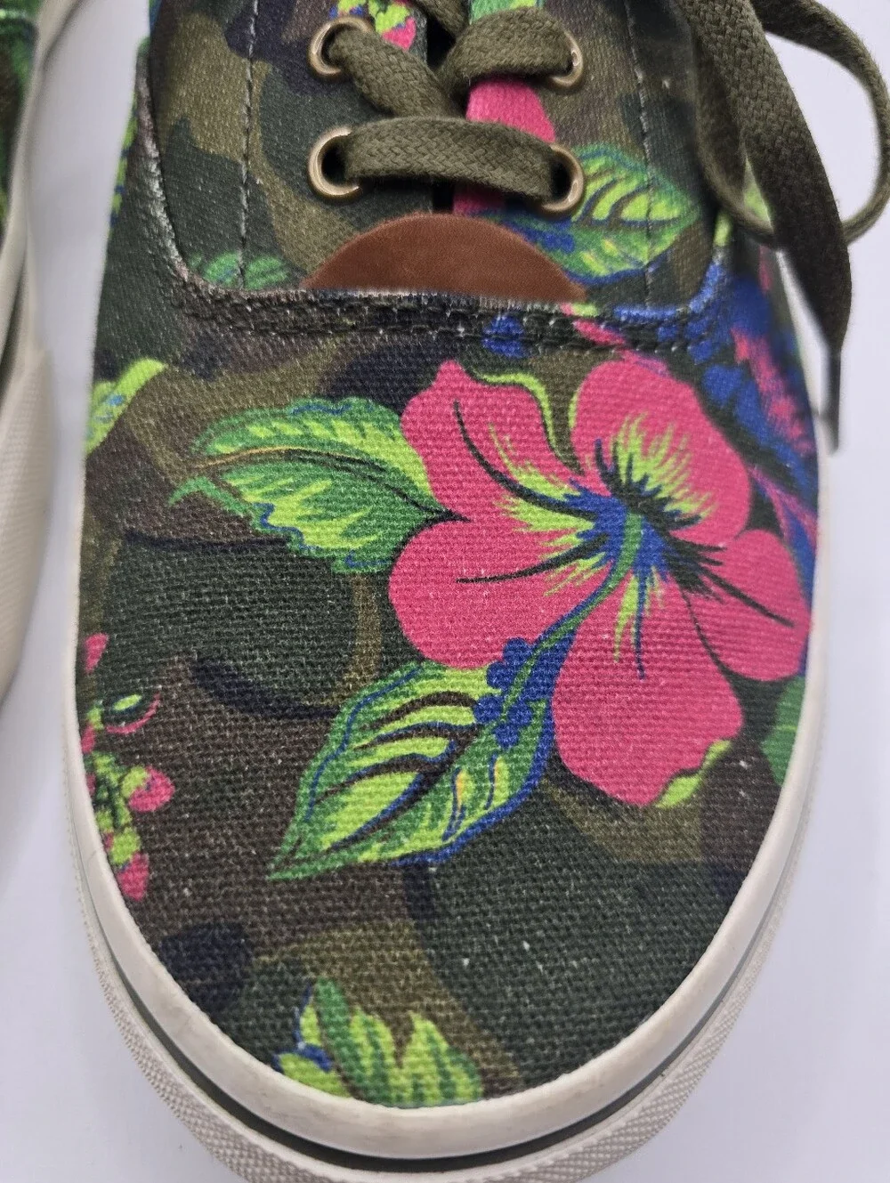 Polo Ralph Lauren Green Tropical Floral Camo Deck Sneakers. Mens 10 D